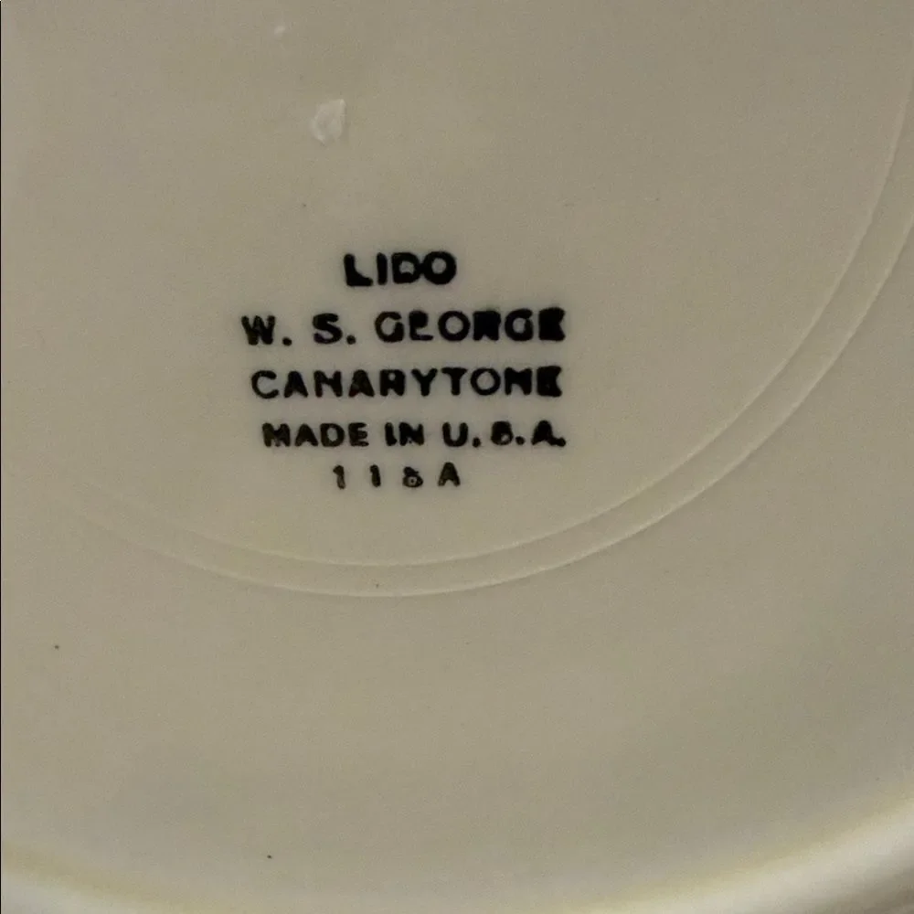Lido WS George Canarytone Vintage Floral 9 1/2 Inch Dinner Plates Set 2 Made USA
